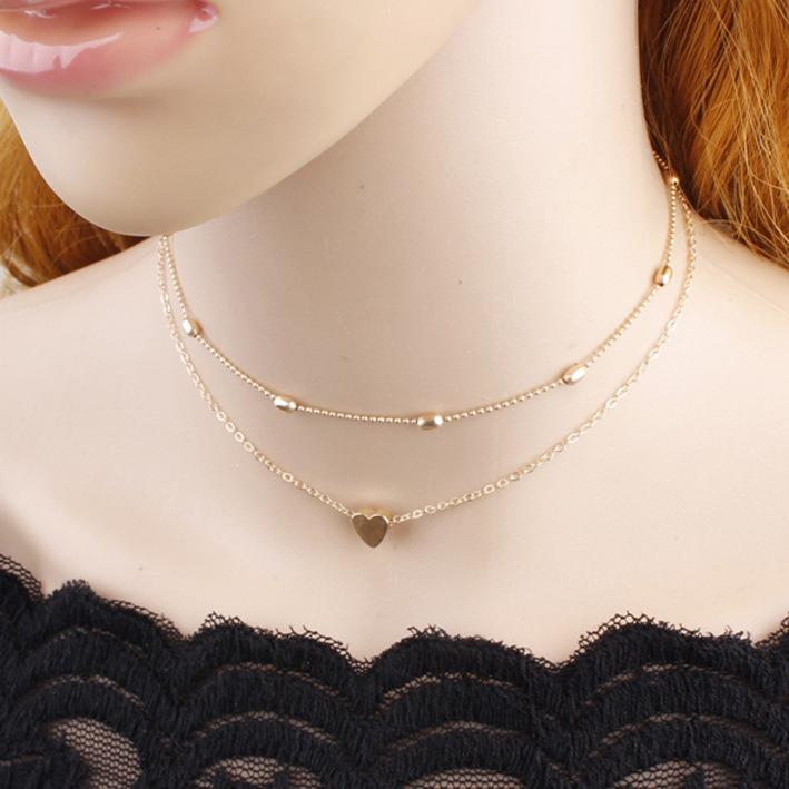 Vòng cổ choker kim loại 2 tầng trái tim nhỏ xinh