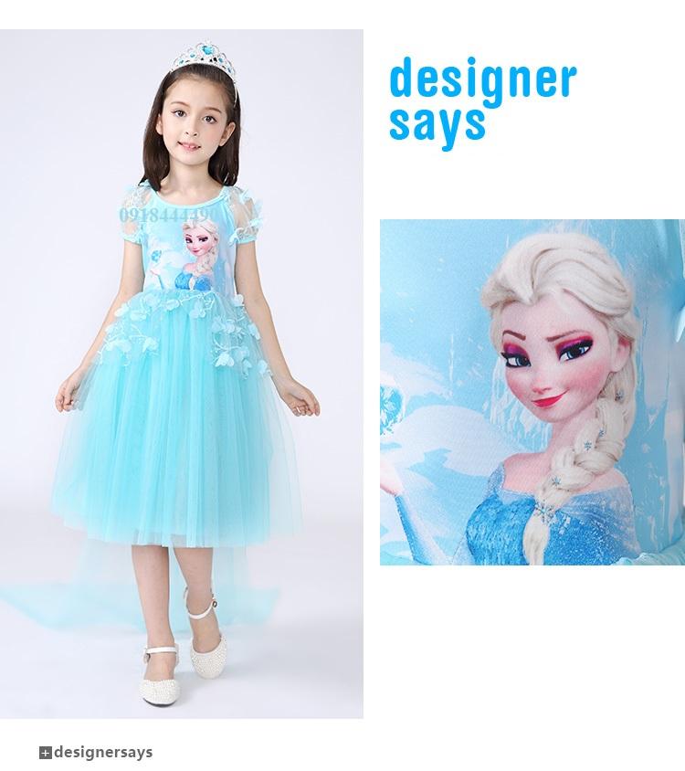 Váy đầm công chúa Elsa có tà dài chất voan mềm