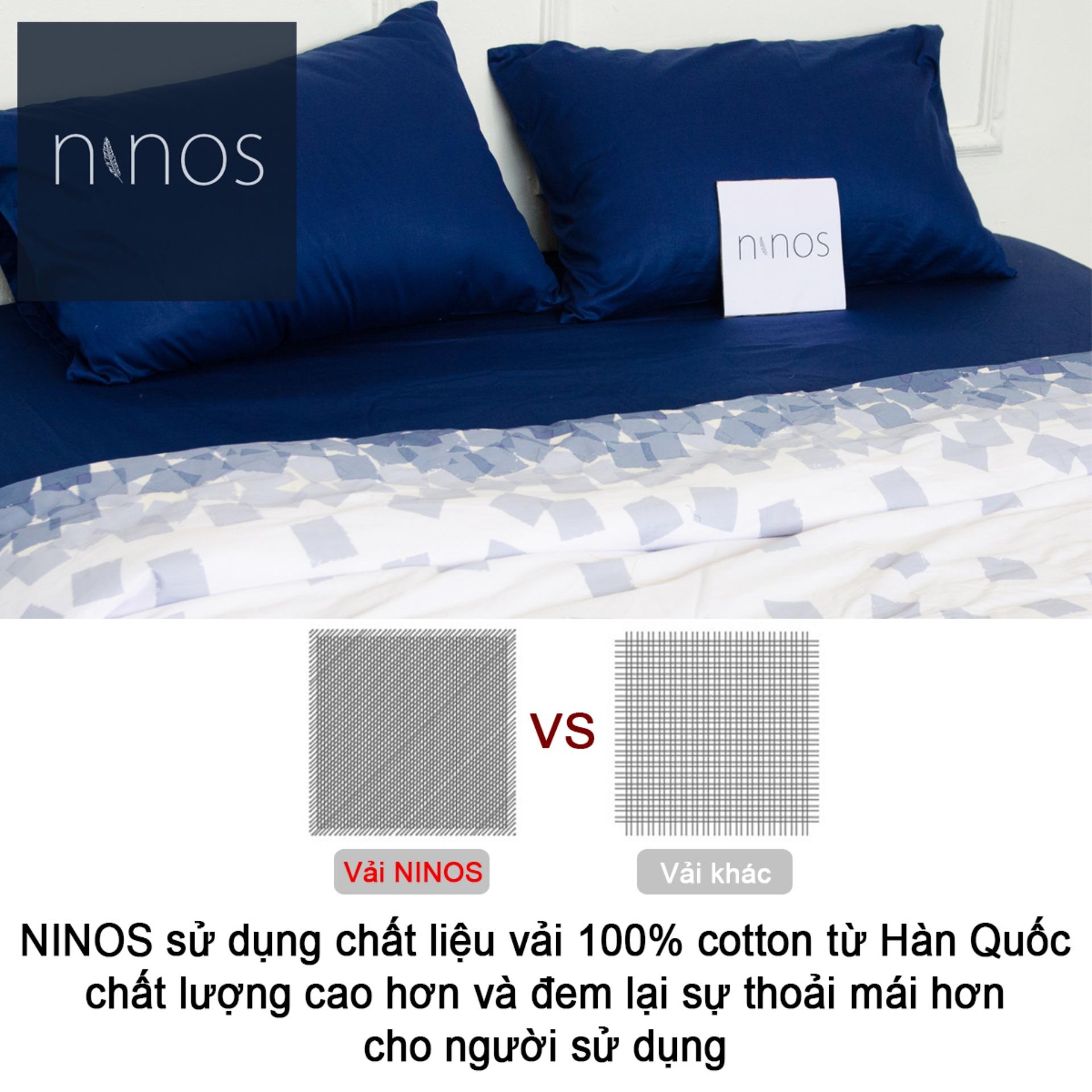 Bộ chăn ga thiết kế 160x200x20cm 4 món Ninos họa tiết Khối Navy kèm ruột