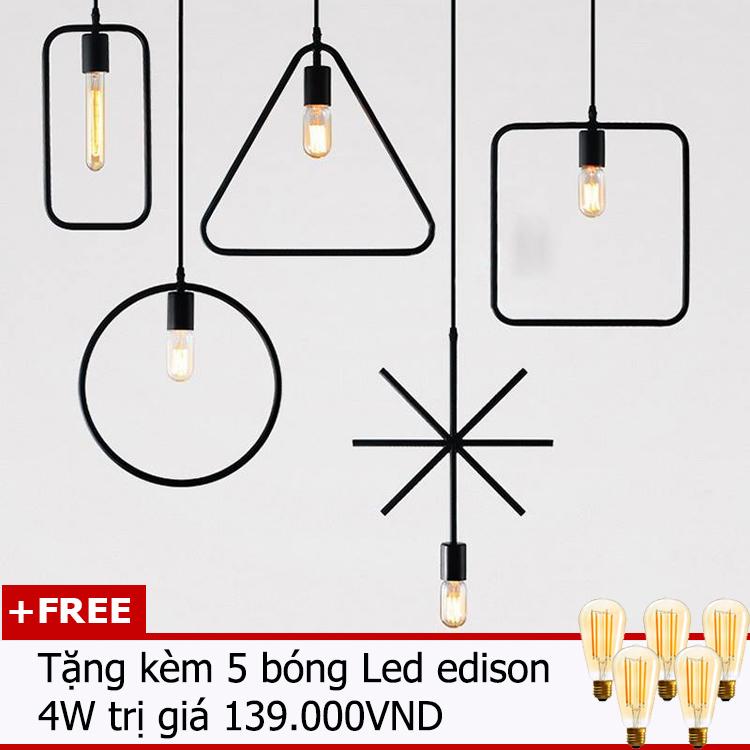 Bộ 5 đèn thả trần trang trí hình học THCN116 (5 mẫu đèn hình học khác nhau tặng kèm 5 bóng Led Edison 4w)