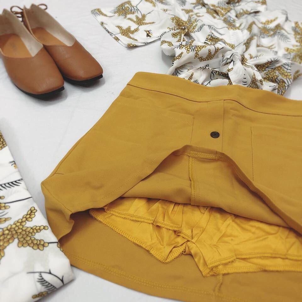 Set chân váy vàng mix sơmi họa tiết Summer
