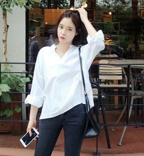 Áo sơ mi cổ v phối cúc sau