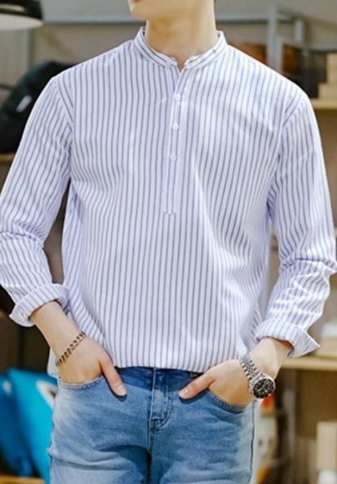 Áo sơ mi nam Cổ trụ Hàn Quốc