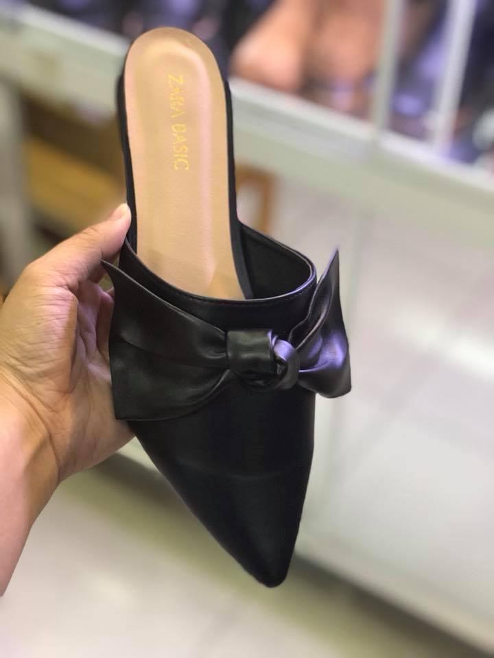 Dép mules phối nơ (Đen)