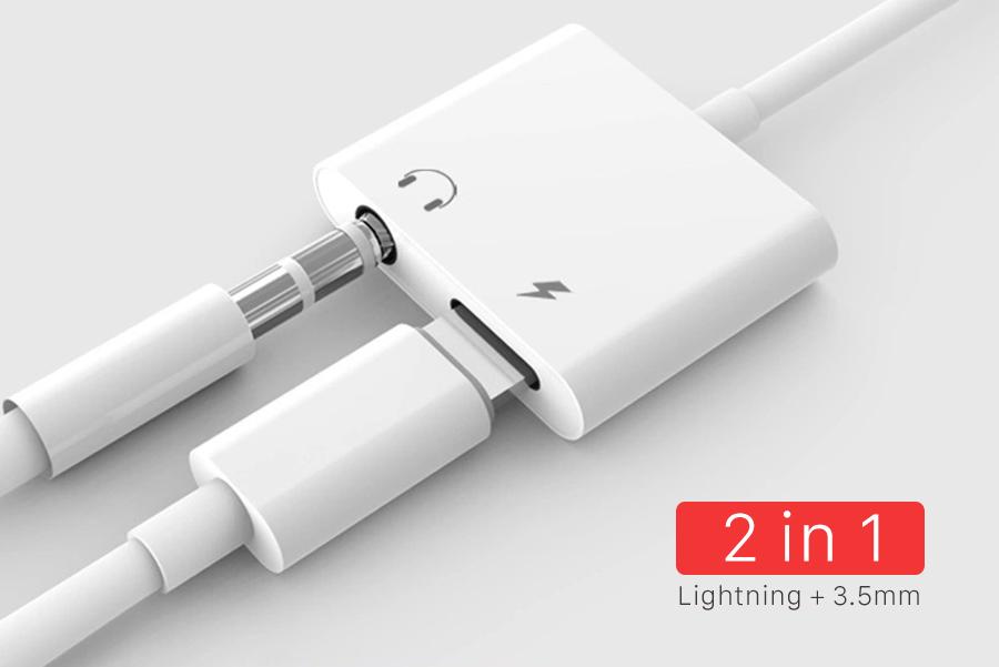 Jack chia Lightning ra 3.5mm kèm cổng sạc cho iPhone, iPad