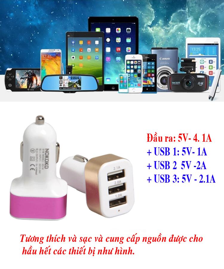 Tẩu sạc xe hơi 3 USB 5V-2.1A