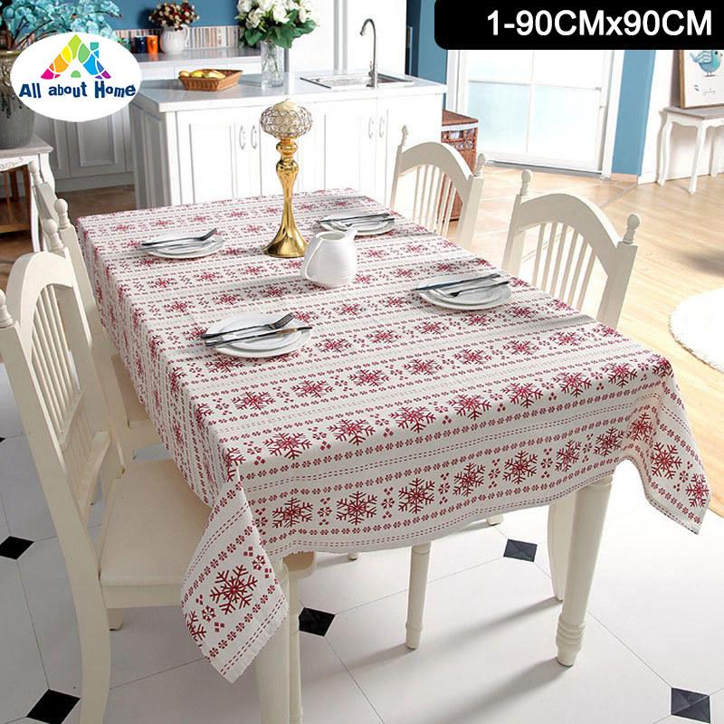 ABH Table Cloth Cover Red Snowflakes Pattern Decoration For Christmas Party Home Banquet