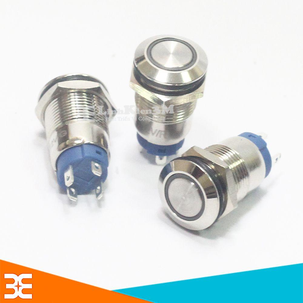 Nút nhấn đề sắt chống nước có đèn báo 12vdc-12mm nhấn nhả