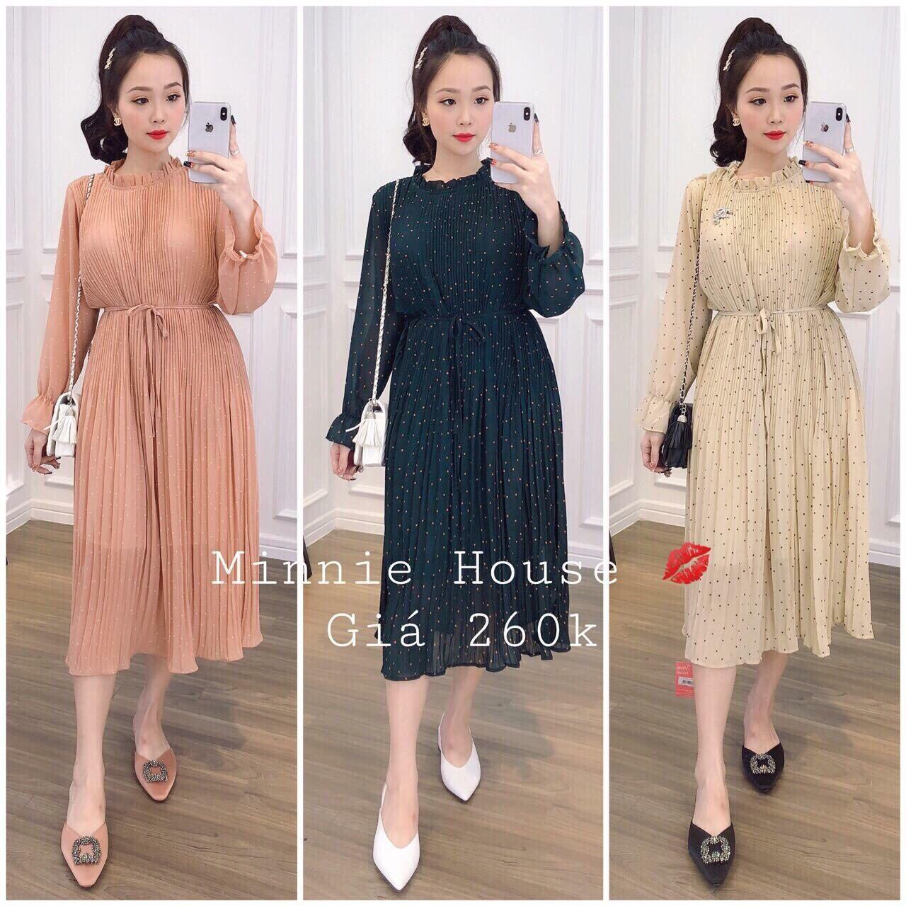 ĐẦM CHẤM BI TAY DÀI  HÀNG QUẢNG CHÂU CAO CẤP