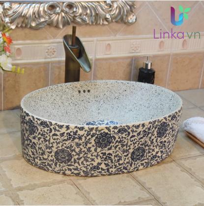 Chậu rửa lavabo gốm sứ nghệ thuật – Họa tiết sen rối