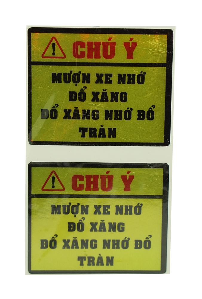 Bộ 4 decal tem xe chú ý - mượn xe nhớ đổ xăng đầy tràn
