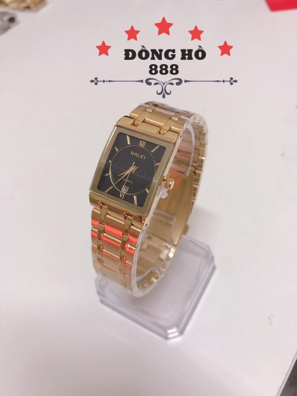 Đồng hồ Nữ Halei mặt vuông dây thép thời thượng TẶNG 1 vòng tỳ hưu phong thủy -HL564 Dây vàng mặt đen