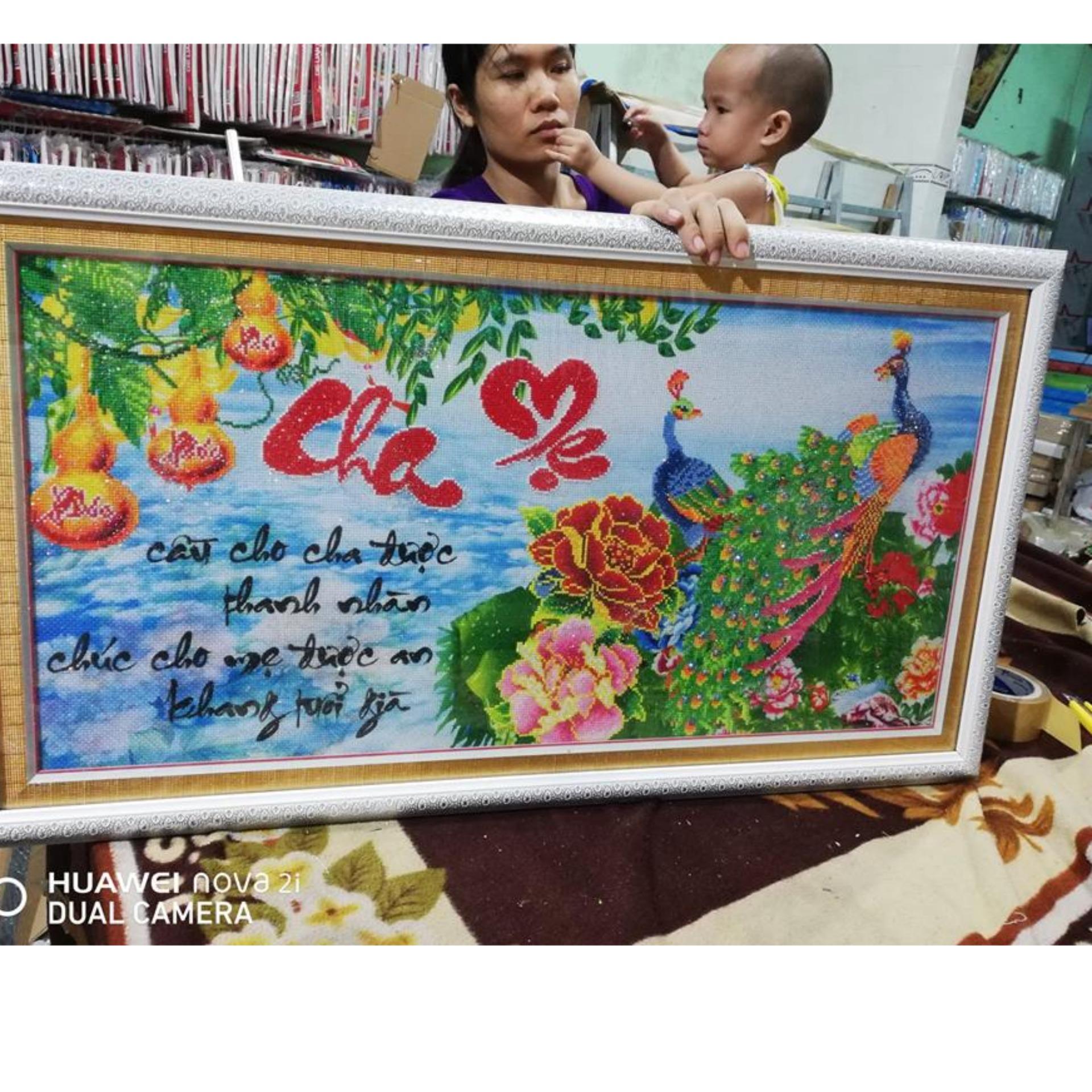 Tranh thêu 3d cha mẹ CHƯA THÊU KHÁCH KHAM KHẢO HÌNH THÀNH PHẨM PHÍA DƯỚI- Ngocthinhshop