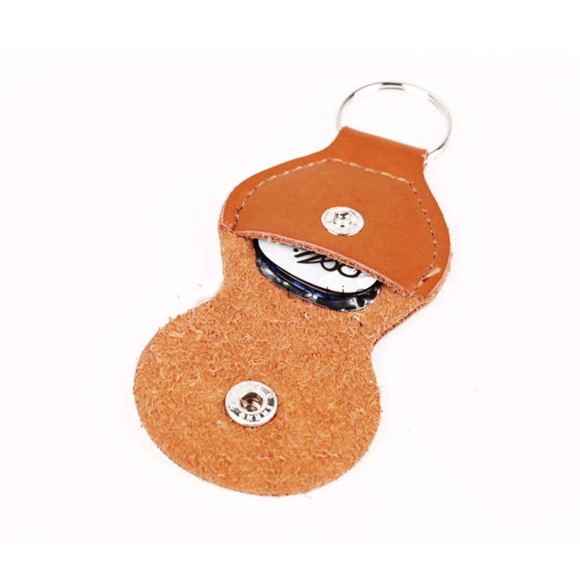 Móc chìa khóa đựng pick guitar màu nâu