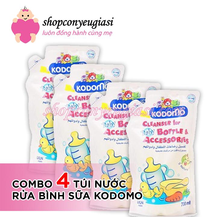 Combo 4 bịch nước rửa bình sữa kodomo 700ml/túi