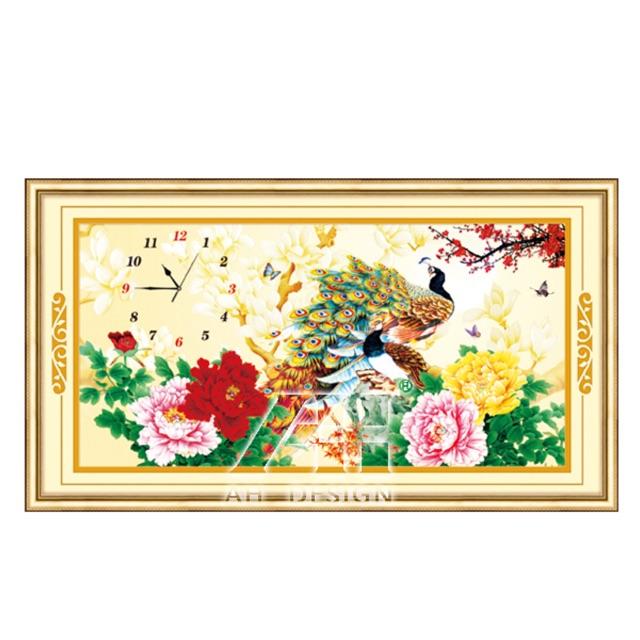 Tranh thêu đồng hồ công mẫu đơn 3d ailuo al56719