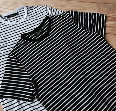 Bộ 2 áo thun nam body cổ tròn KẺ NGANG AK01 vải dày mịn, thoáng mát ( đen/ trắng)
