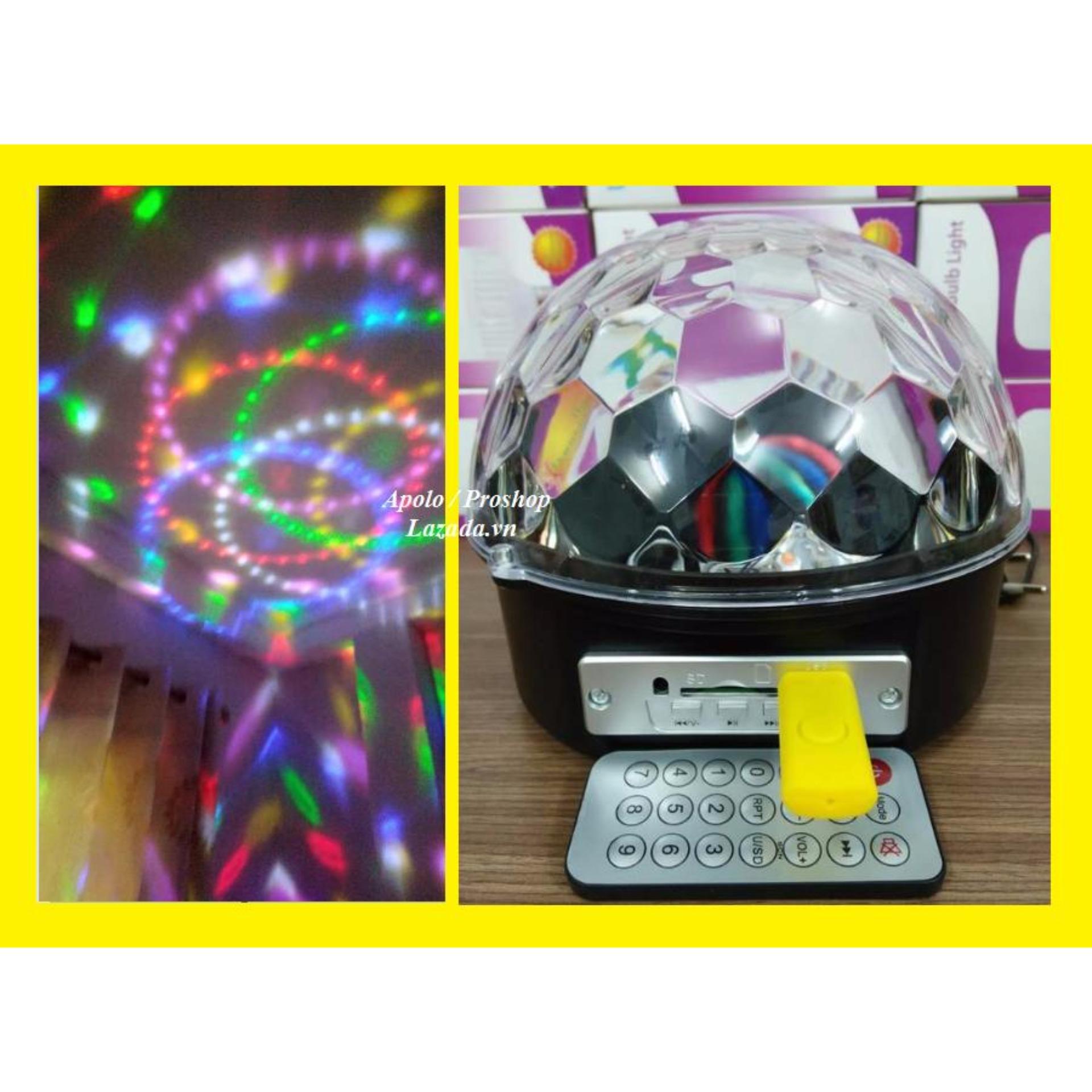 Đèn quả cầu xoay - Đèn nháy Cầu Pha Lê Xoay 7 màu - Đèn LED trang trí tết, đèn vũ trường kiêm máy phát nhạc ĐỈNH NHẤT 2018 - Đèn led xoay mini