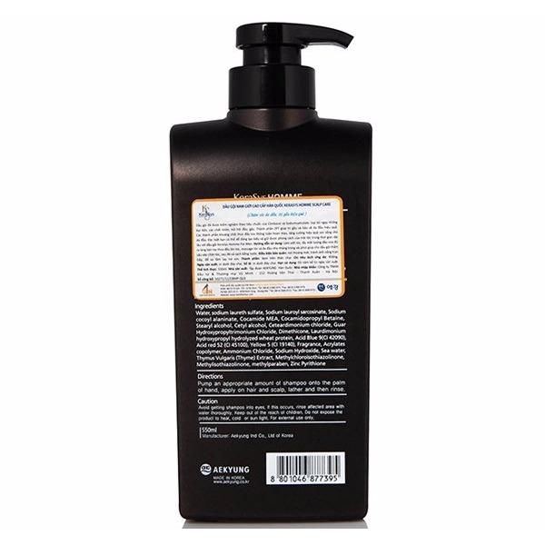 Dầu gội nam loại bỏ bụi bẩn các chất nhờn giảm gầu Kerasys Homme Deep Cleansing Cool Shampoo Hàn Quốc 550ml