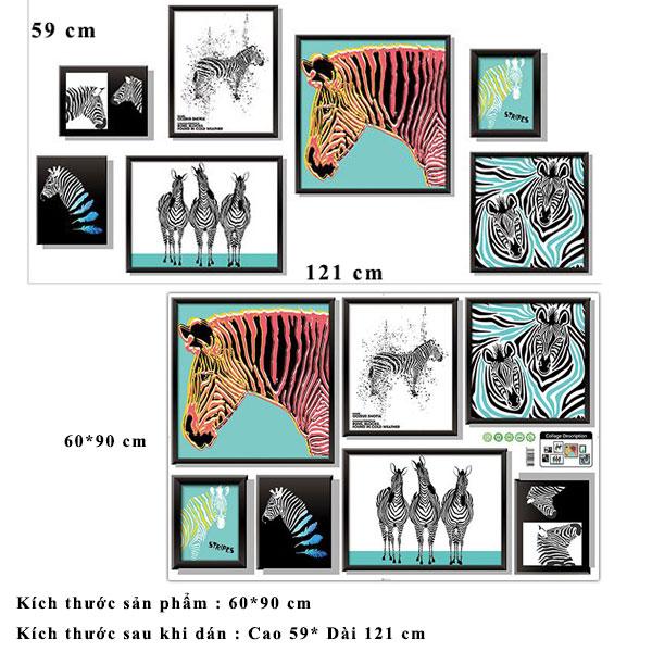Decal dán tường khung tranh ngựa vằn Sticker Tranh Dán Tường XL8326- Decal dán tường con vật -Decal dán tường hình thú