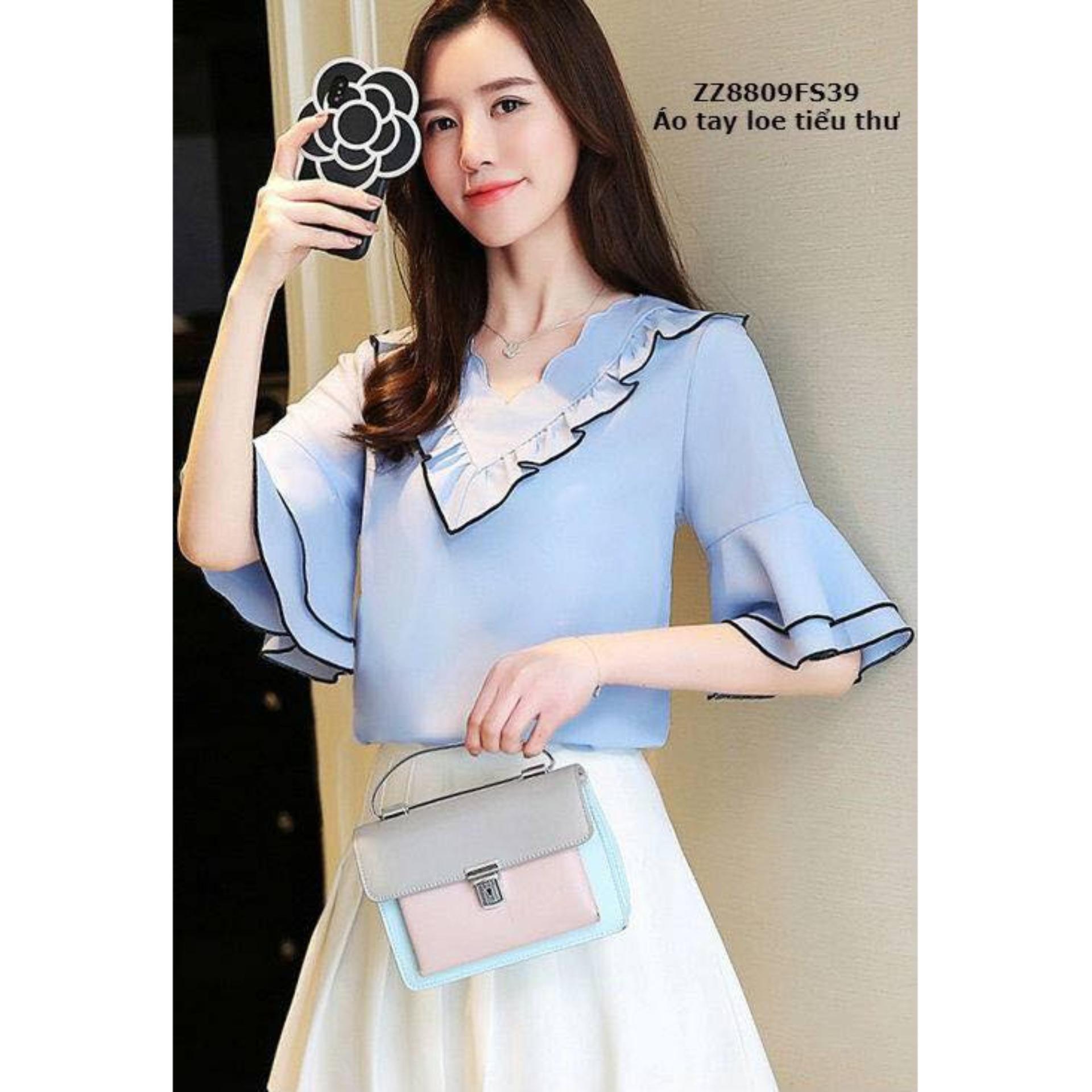 [HCM]Áo thời trang cổ tim tau loe 2 bèo TRẮNG