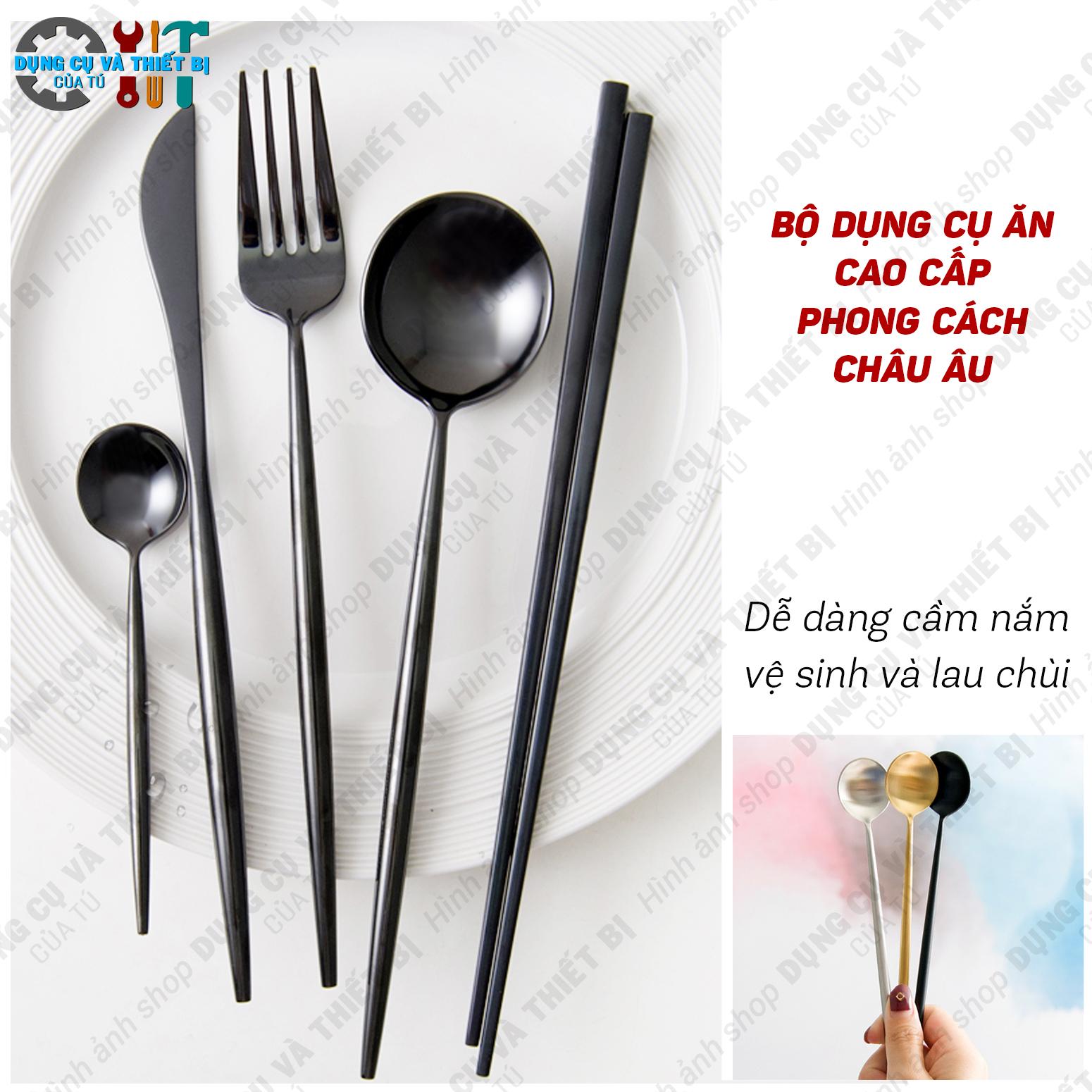 BỘ DAO MUỖNG ĐŨA  NĨA MÀU ĐEN CỔ ĐIỂN - TẶNG MÚT TRANG ĐIỂM