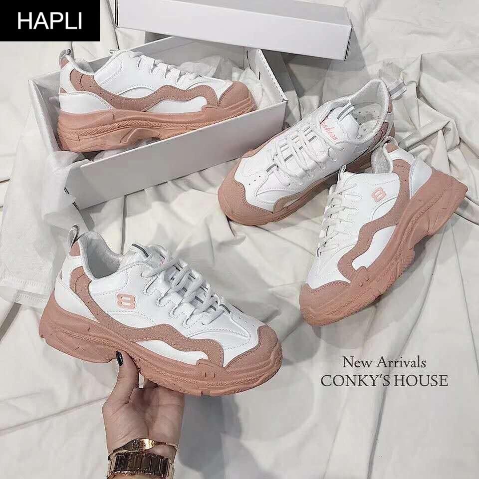 Giày sneaker nữ Ulzzang đế màu HAPLI (Hồng, Trắng, Xanh)