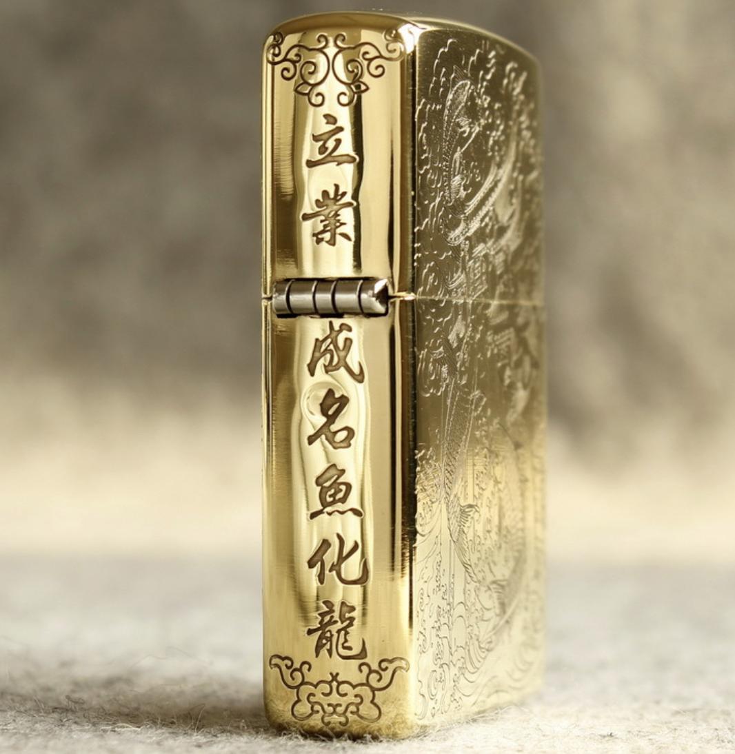 Zippo cá chép hoa sen 5 mặt đồng thau bảo hành trọn đời