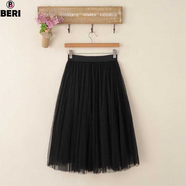 Chân váy voan lưới xòe BERI (đen) - CV018