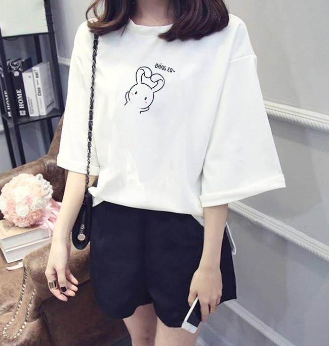 Áo thun nữ tay lỡ form rộng in hình thỏ 7 màu dễ thương vải dày mịn TEEWO102