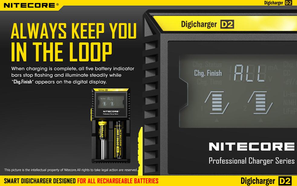 Sạc Pin Nitecore D2 cho pin 18650, 26650, AA, AAA...