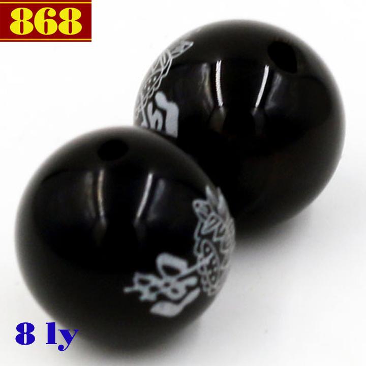 Combo 10 hạt đá thạch anh đen khắc chữ Phật 8 ly