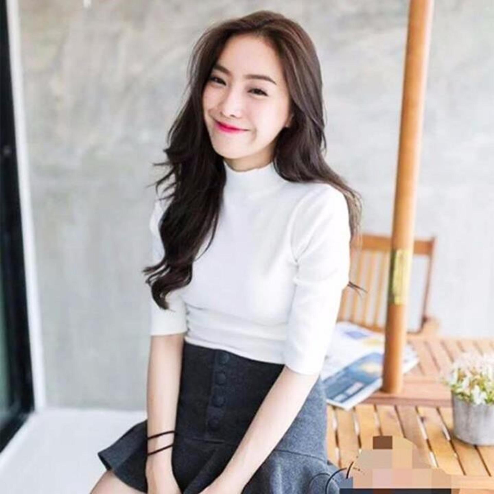 Áo giữ nhiệt cổ ba phân thời trang, ấm áp (Trắng)