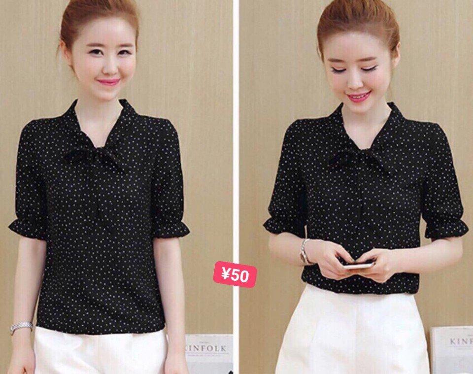 Áo Sơ Mi Nữ Chấm Bi HK-SM0KN3 (Đen)