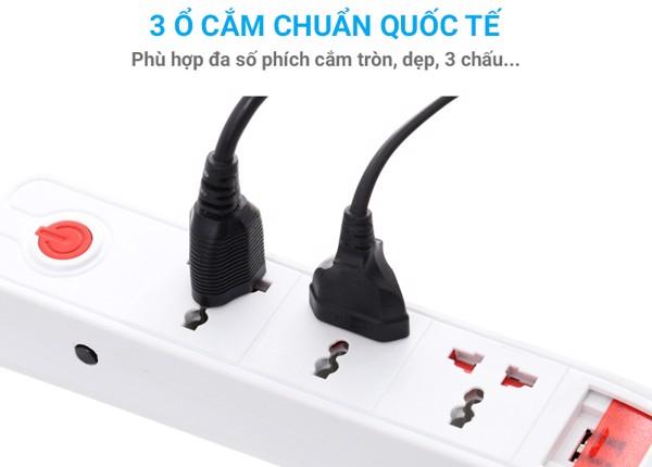 Ổ cắm điện đa năng Điện Quang ĐQ ESK 2W DBW103USB ( kiểu tàu siêu tốc ,3 lỗ 3 chấu, 2 USB, dây dài 2m) công suất 2500w, tự ngắt khi quá tải, BH 12 tháng