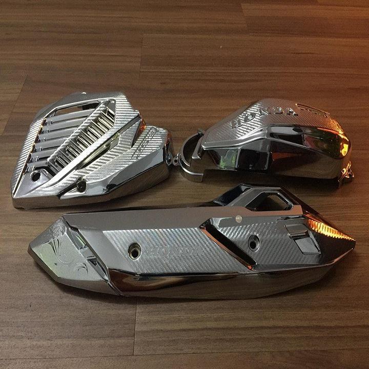 BỘ 3 món cho xe VARIO 2018-2022, CLICK 150 (Che pô, pô E, Quạt gió mạ crom trắng )