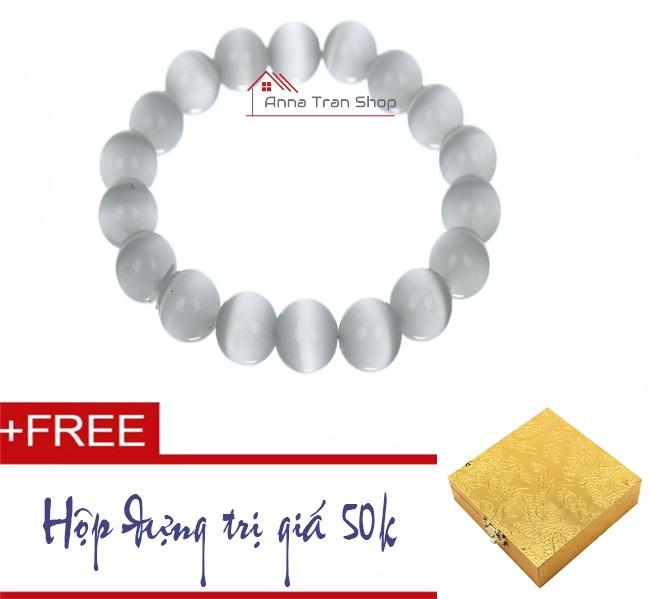 [HCM]Vòng tay đá mắt mèo trắng 8ly HN05