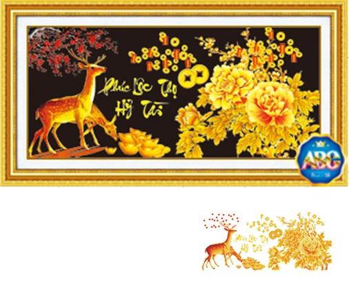 Tranh chấm đá Phúc lộc thọ hỷ tài DF358-NgocThinhShop