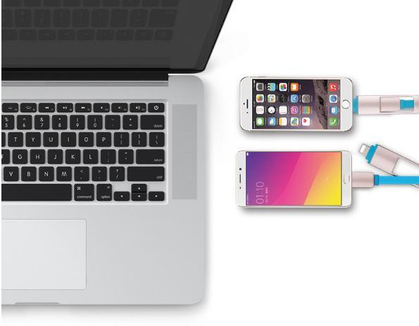 Cáp sạc đa năng dây rút 2 đầu trong 1 Lightning + Micro