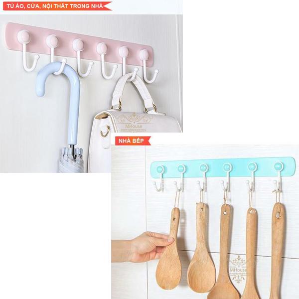 [HCM]Thanh treo 6 móc dán tường siêu chắc (nhiều màu)