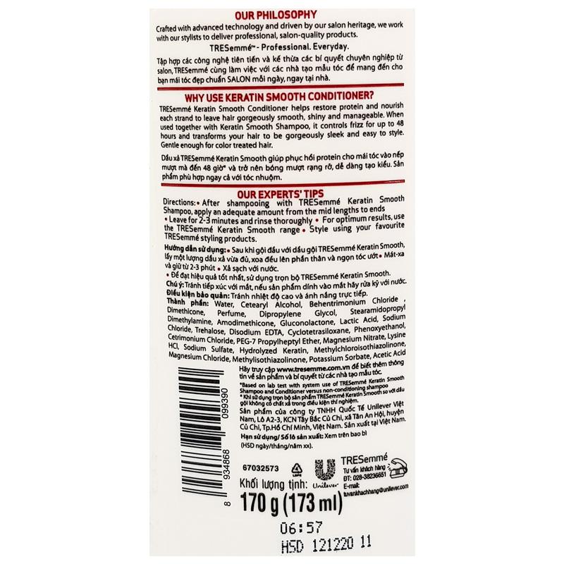 Dầu xả Tresemme Keratin Smooth chai 170g