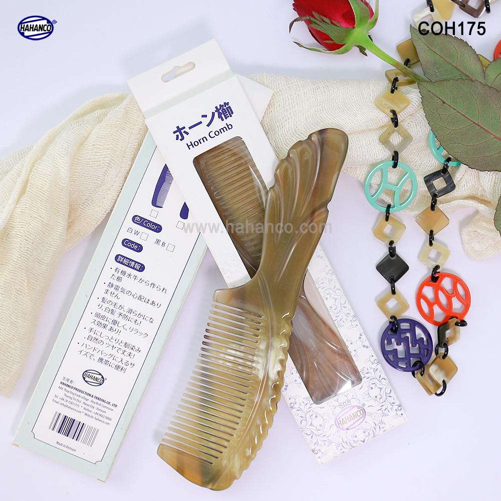 Lược sừng xuất Nhật - COH175 (Size: XL - 20cm) Dáng lược Châu Âu - Mẫu cao cấp cực sang - Horn Comb of HAHANCO - Chăm sóc tóc