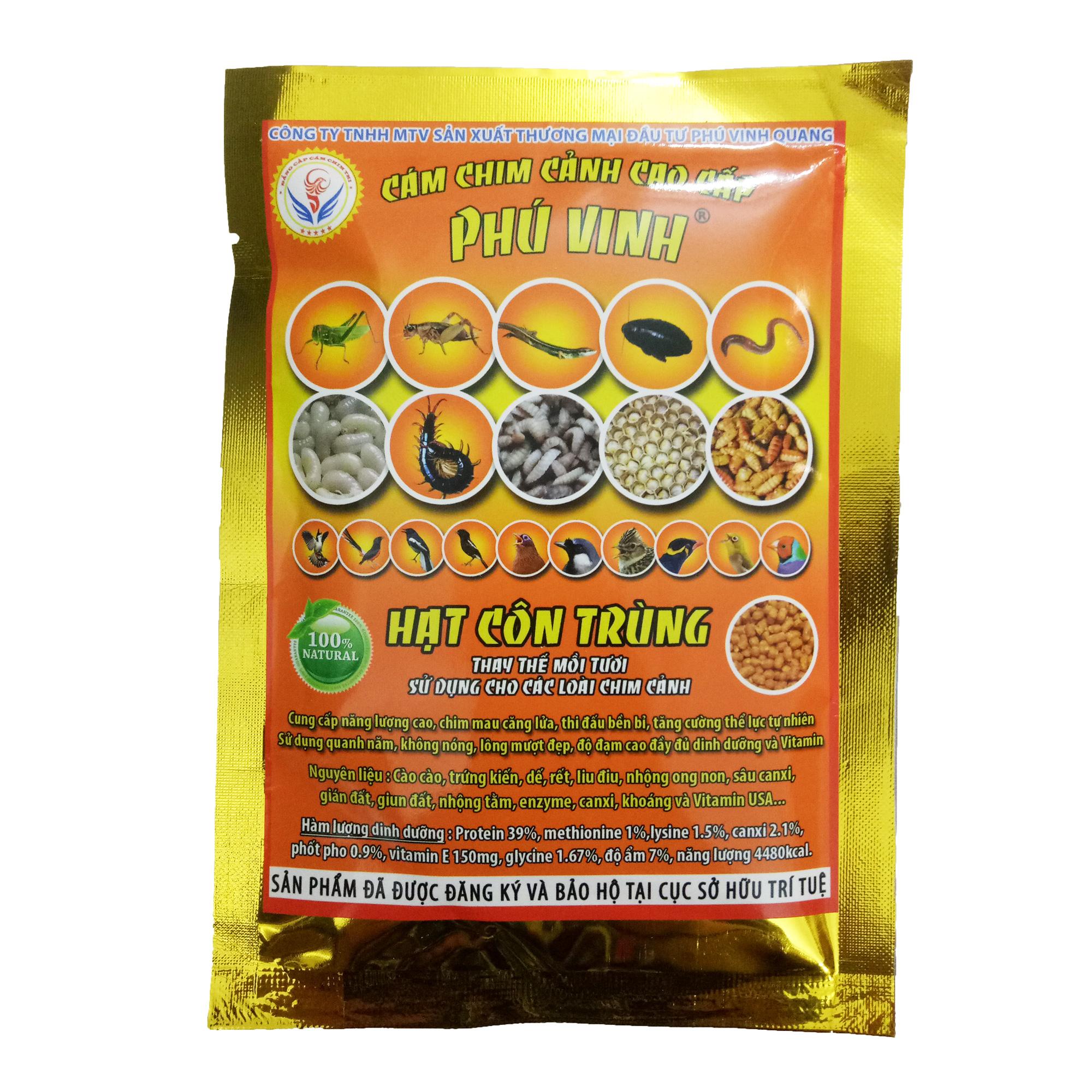 Combo 5 Gói Cám Phú Vinh Hạt Côn Trùng 100g - Thức Ăn Chim Cao Cấp