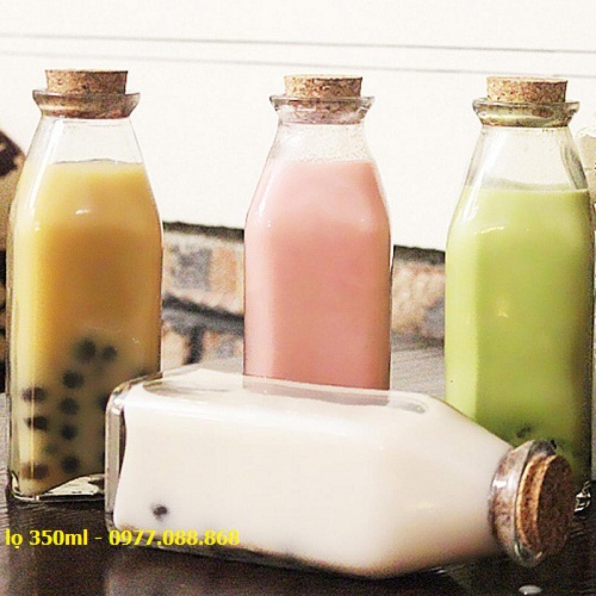 Combo 10 lọ thủy tinh vuông 350ml nút gỗ ép