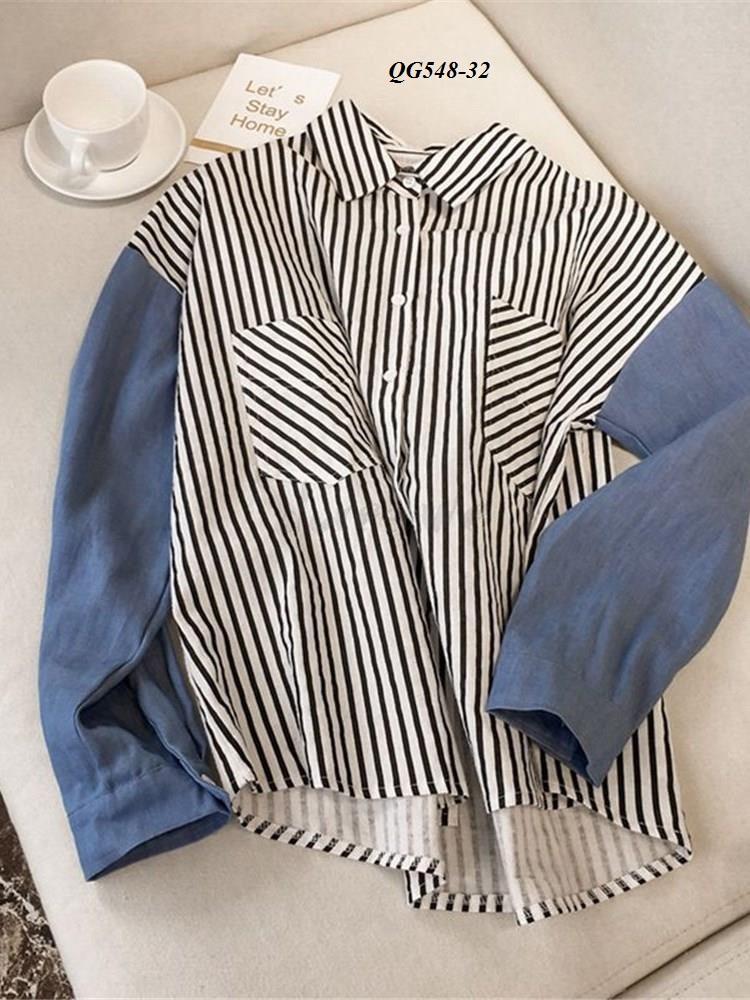 ÁO SƠ MI SỌC PHỐI TAY MÀU - SIZE S-6XL