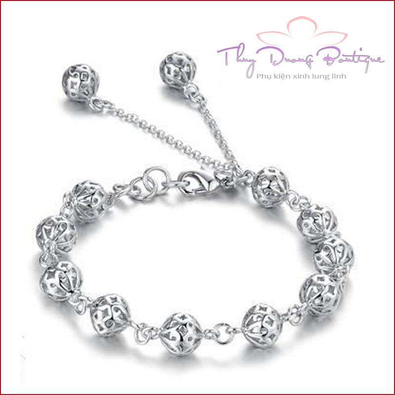Lắc Tay Nữ Quả Châu Bạch Kim Bạc S925
