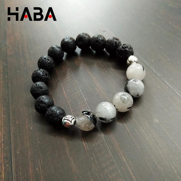 vòng tay phong thủy đá thạch anh tóc đen mix đá nham thạch đen (hình tự chụp)