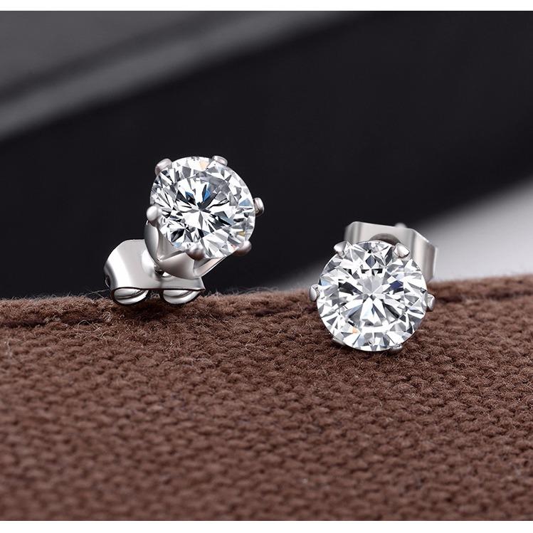 Bộ 2 bông tai thời trang 5mm BT39 (màu bạc, hột trắng)