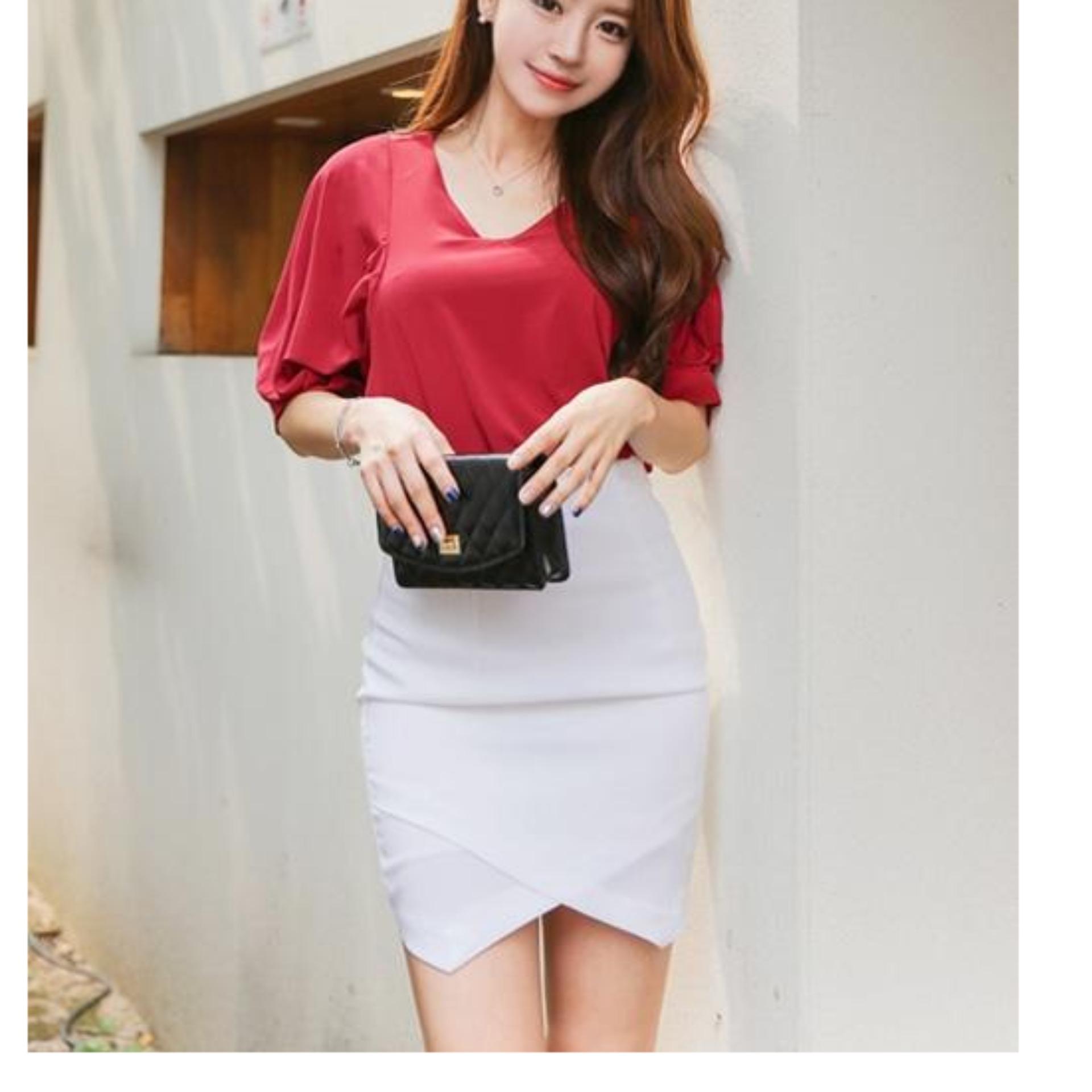 Chân váy bút chì trắng đăp chéo thời trang