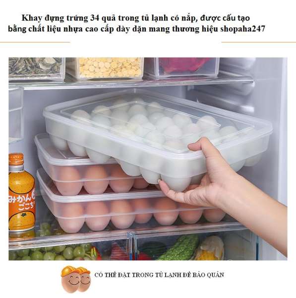Bộ 3 Khay đựng trứng 34 quả trong tủ lạnh có nắp, được cấu tạo bằng chất liệu nhựa cao cấp dày dặn mang thương hiệu shopaha247